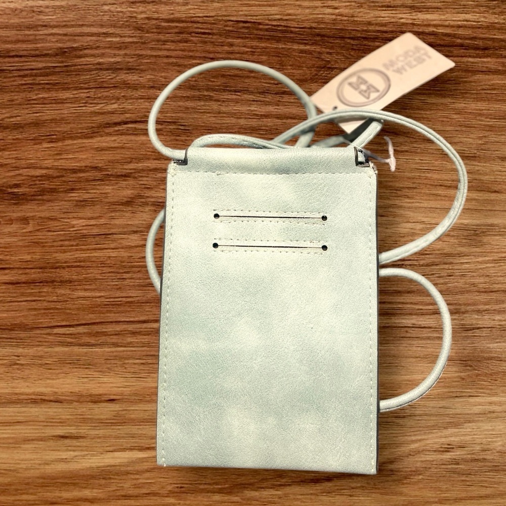 Moda West CrossBody Purse Vegan Leather Bag Blue-Gray Embelishment Pattern - Picture 2 of 5